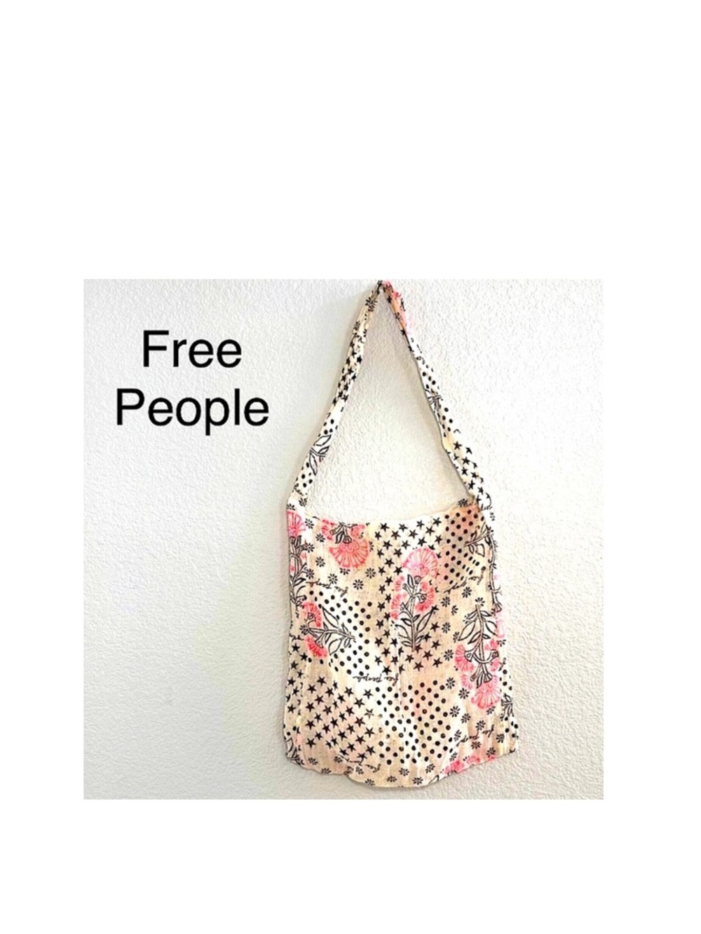 New Free People Reusable Tote Bag Linen Lightweight Floral Shopping Bag